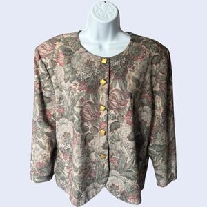 Fritzi California Floral Tapestry Jacket L Gold Button Boxy 80s/90s USA